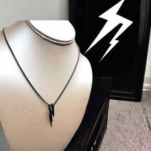 Throwback l Men’s Stainless Steel l Black Lightning Bolt Necklace l Unisex l New